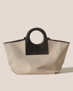 Men's Hereu Cala L Leather-trimmed Canvas Tote Bag Light Beige / Black | Canada-26NVOUMPY