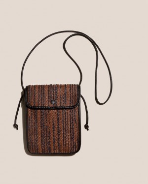 Men's Hereu Terra Raffia Bicolour Square-flat Crossbody Bag Dark Brown / Brown | Canada-21FOBAWSL