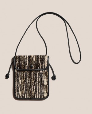 Men's Hereu Terra Raffia Bicolour Square-flat Crossbody Bag Black / Cream | Canada-56UYEALIM