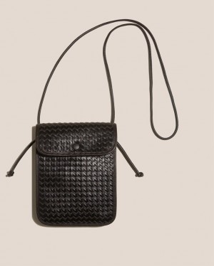 Men's Hereu Terra Woven Square-flat Crossbody Bag Black / Dark Brown | Canada-59CDSVREF