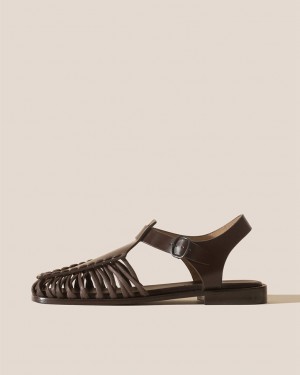 Women's Hereu Alaro Square-toe T-bar Sandals Dark Brown | Canada-73GZDJOPW