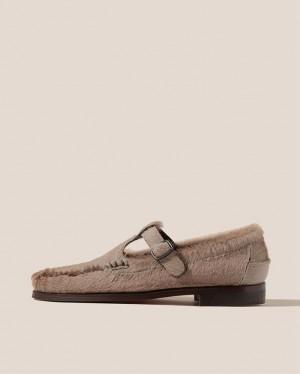 Women's Hereu Alber Calf Hair T-bar Loafers Grey Brown | Canada-78HKGLXET