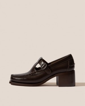 Women's Hereu Alber Heeled T-bar Loafers Dark Brown | Canada-52BCRGJQT