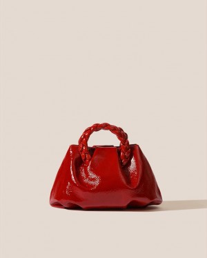 Women's Hereu Bombon Crinkled Glossy Small Plaited-handle Leather Crossbody Bag Red | Canada-84CXSLIKW