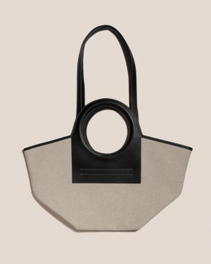 Women's Hereu Cala S Leather-trimmed Canvas Tote Bag Beige / Black | Canada-39NSUBEMJ