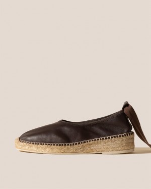 Women's Hereu Caprala Elasticated High Cut Wedge Espadrilles Dark Brown | Canada-41HEANDYM