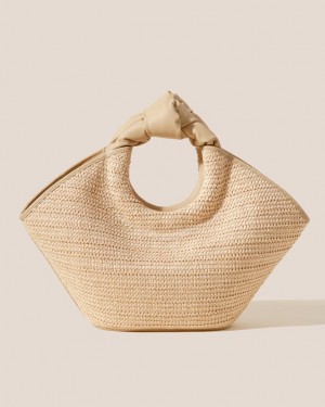 Women's Hereu Castell Raffia Knotted-handle Tote Bag Beige | Canada-15FLUKAHC