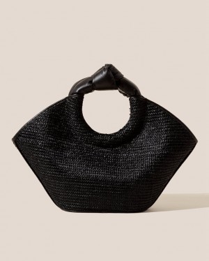 Women's Hereu Castell Raffia Knotted-handle Tote Bag Black | Canada-95UVNEXIJ