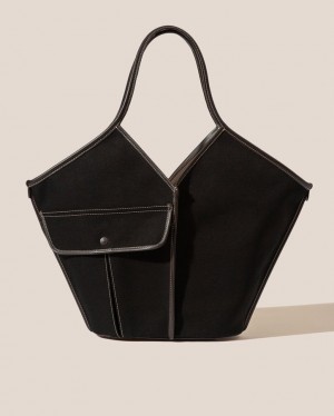 Women's Hereu Duna Leather-trimmed Organic Cotton Tote Bag Black / Dark Brown | Canada-01YTMSQIW