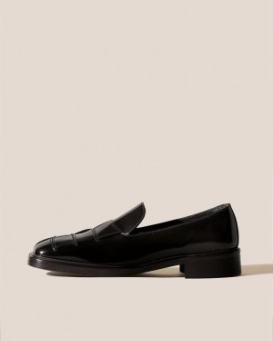 Women's Hereu Guera Polished Interwoven Slip-on Loafers Black | Canada-17EWKSFRG