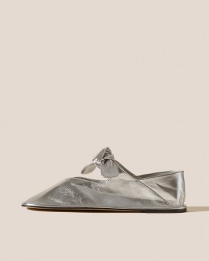 Women's Hereu Llasada Front-knot Flats Silver | Canada-46UINQKPD