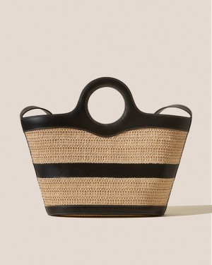 Women's Hereu Nasta Leather Framed Raffia Tote Bag Beige / Black | Canada-03WVAPBSQ