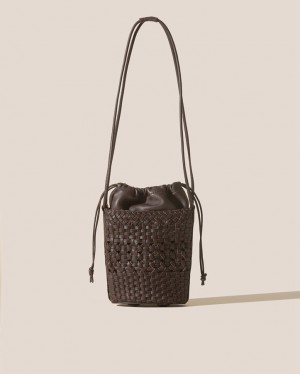 Women's Hereu Palau Hand-braided Mini Bucket Crossbody Bag Dark Brown | Canada-81BQEXMTR