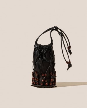 Women's Hereu Perleta Beaded Mini Drawstring Tote Bag Black | Canada-86RLSZVMD