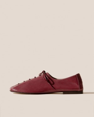 Women's Hereu Plegada Crinkled Glossy Deconstructed Lace Up Shoes Burgundy | Canada-08KJNQCGT