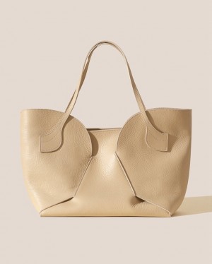 Women's Hereu Sepal L Grainy Large Tulip Shape Zipped Tote Bag Beige | Canada-14LXVTEKH