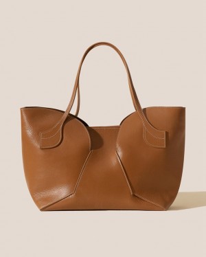 Women's Hereu Sepal L Grainy Large Tulip Shape Zipped Tote Bag Brown | Canada-60RMZJOVB