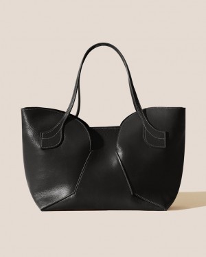 Women's Hereu Sepal L Grainy Large Tulip Shape Zipped Tote Bag Black | Canada-03DMEVSXR