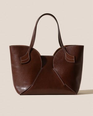 Women's Hereu Sepal Tulip Shape Zipped Tote Bag Dark Brown | Canada-49NRDHIKJ