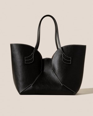 Women's Hereu Sepal Tulip Shape Zipped Tote Bag Black | Canada-82IKTQGBH