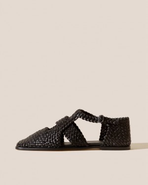 Women's Hereu Serra Woven T-bar Sandals Black | Canada-08LTHJCRS