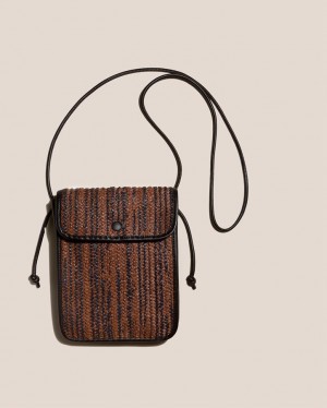 Women's Hereu Terra Raffia Bicolour Square-flat Crossbody Bag Dark Brown / Brown | Canada-25UOVTWDZ