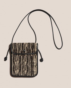 Women's Hereu Terra Raffia Bicolour Square-flat Crossbody Bag Black / Beige | Canada-84WJHBNOQ