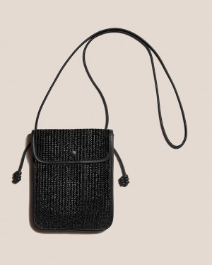 Women's Hereu Terra Raffia Square-flat Crossbody Bag Black | Canada-37WNJKMLF