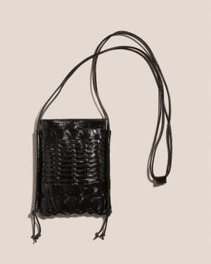 Women's Hereu Trena Mini Crinkled Glossy Flat Square Crossbody Bag Black | Canada-24HJCEAWI