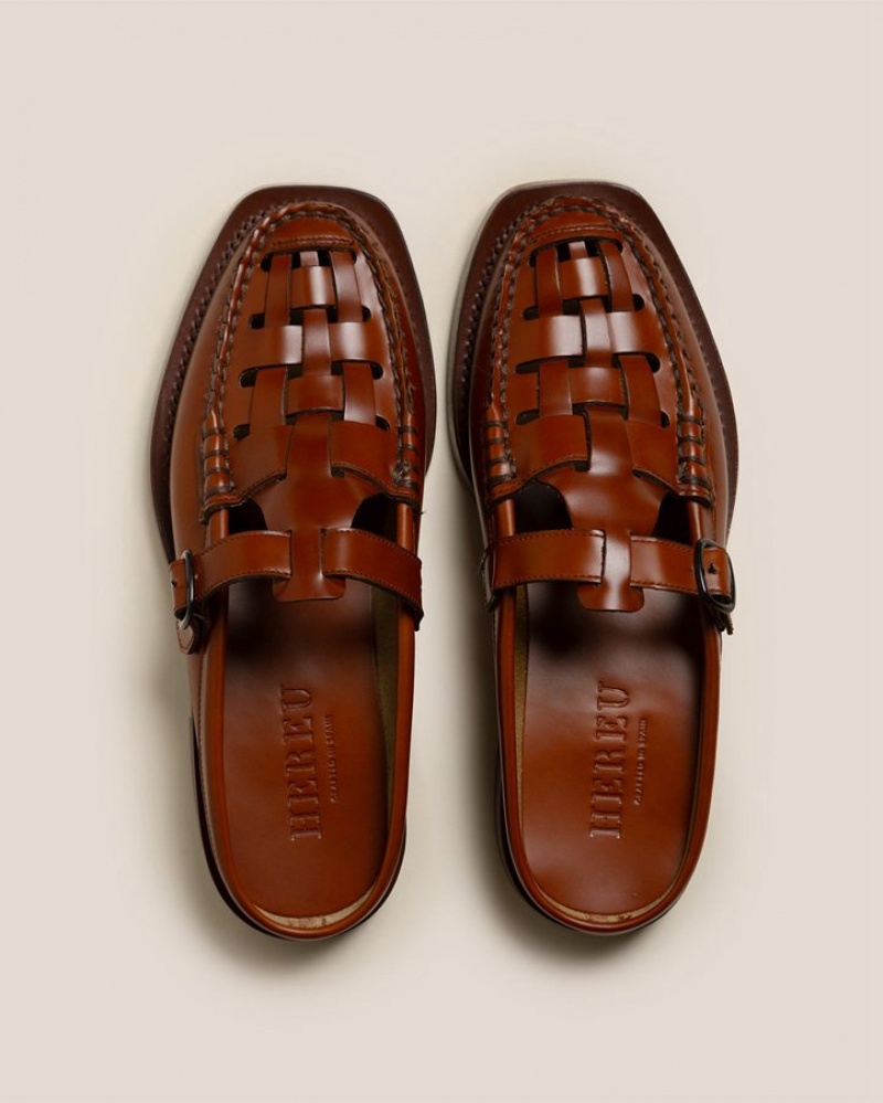 Men's Hereu Bonell Woven T-bar Mules Brown | Canada-74PYADHOT