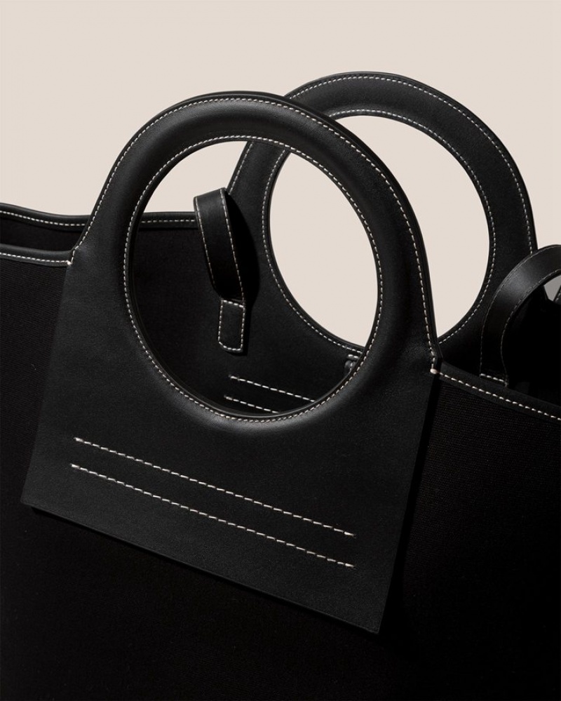 Men's Hereu Cala L Leather-trimmed Canvas Tote Bag Black | Canada-80VSWTNUH