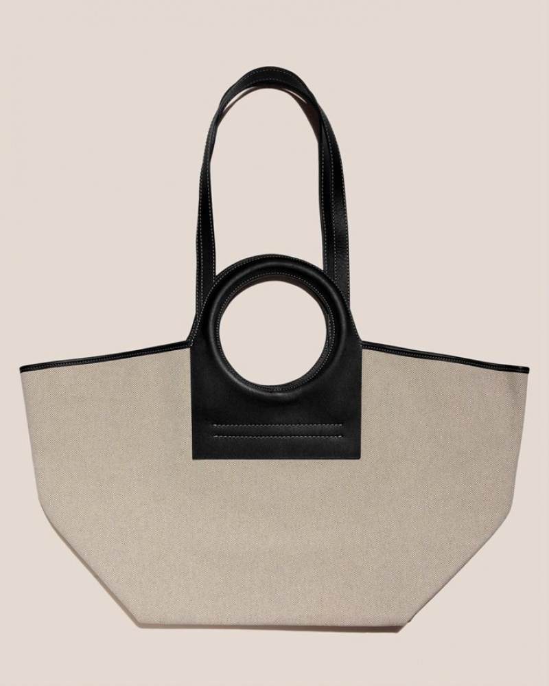 Men's Hereu Cala L Leather-trimmed Canvas Tote Bag Light Beige / Black | Canada-26NVOUMPY