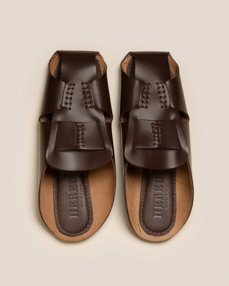 Men's Hereu Muntana Flat Fisherman Mules Dark Brown | Canada-45QLHXEFA