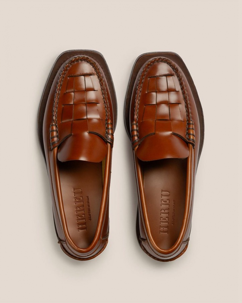 Men's Hereu Nombela Interwoven Detail Slip-on Loafers Brown | Canada-62GSEFARH