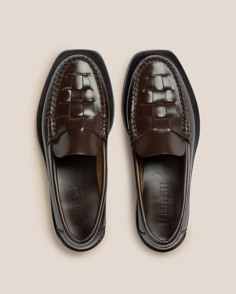 Men's Hereu Nombela Interwoven Detail Slip-on Loafers Dark Brown | Canada-82IZMFNOH