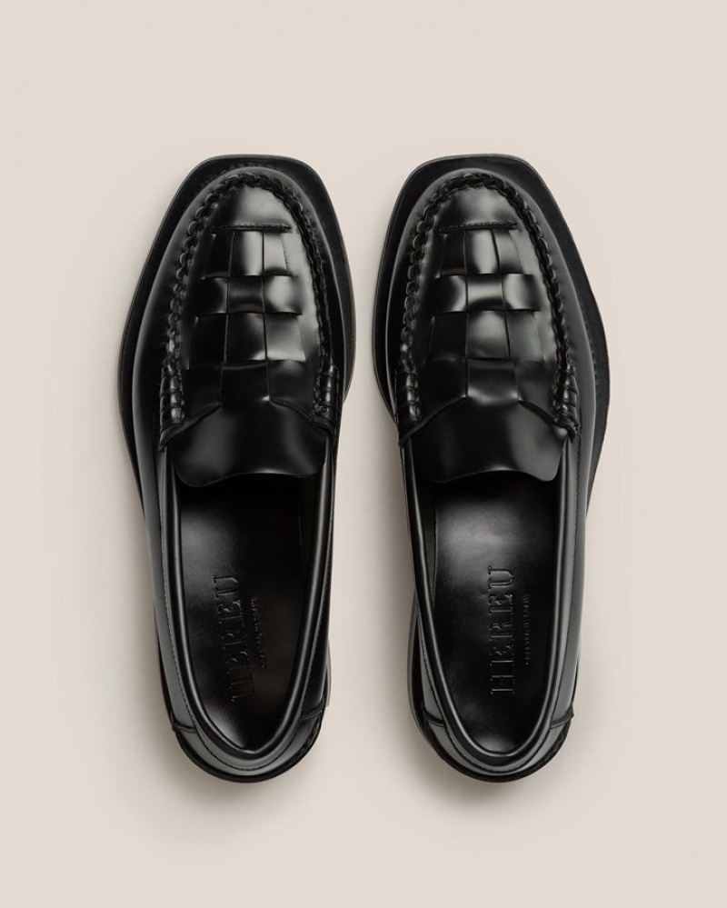 Men's Hereu Nombela Interwoven Detail Slip-on Loafers Black | Canada-76CPIGRKY