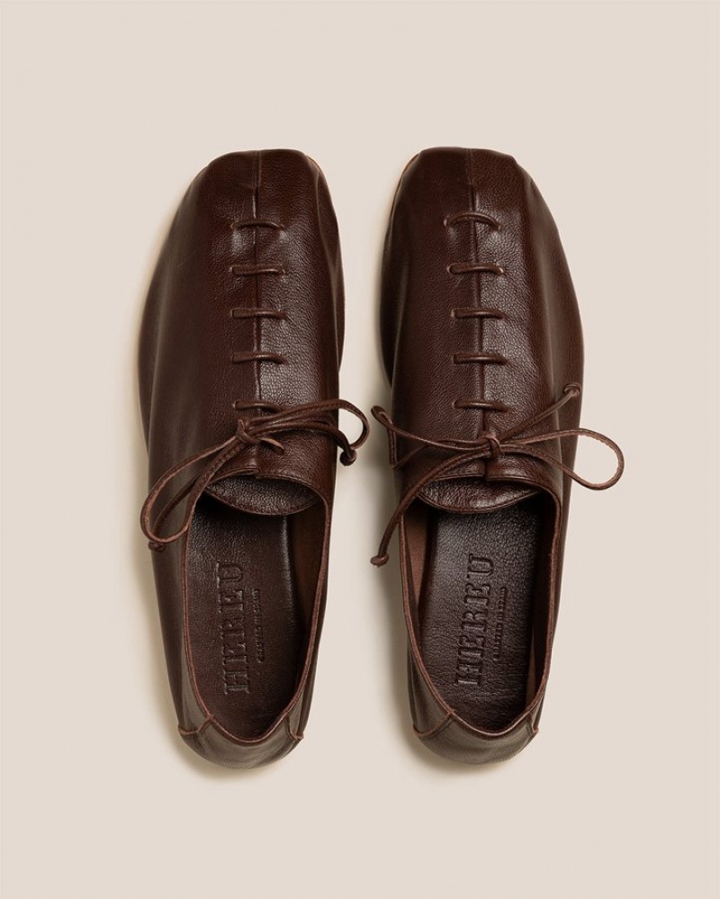 Men's Hereu Plegada Shiny Deconstructed Lace-up Flats Dark Brown | Canada-51FBXIYRZ