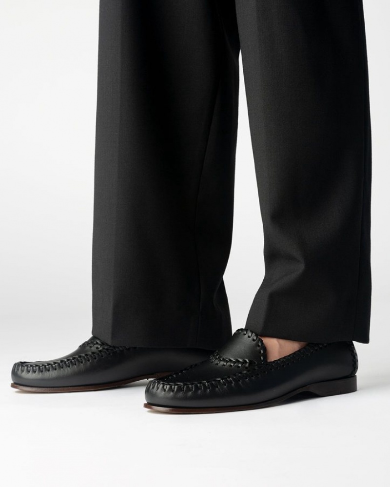 Men's Hereu Sastre Braided Seams Pull-on Loafers Black | Canada-10BJVZOLD