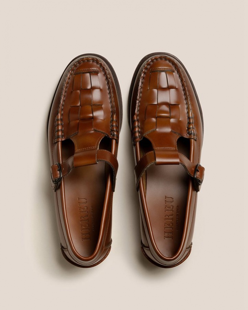 Men's Hereu Soller Brushed T-bar Loafers Brown | Canada-31FGPRBCL