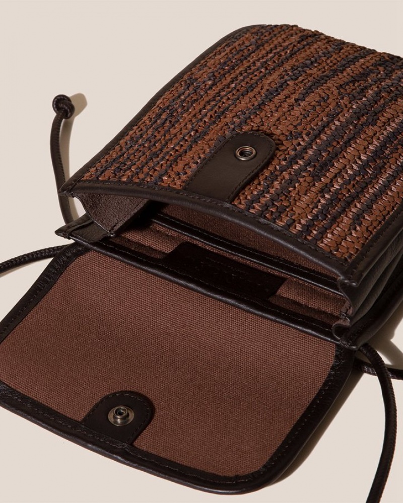 Men's Hereu Terra Raffia Bicolour Square-flat Crossbody Bag Dark Brown / Brown | Canada-21FOBAWSL