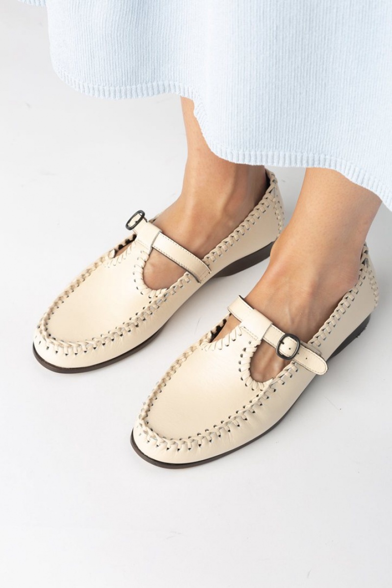 Women's Hereu Alcover Braided Seams T-bar Loafers Light Beige | Canada-46GUONMIQ