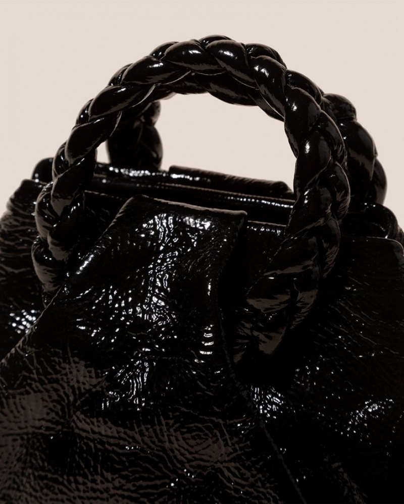 Women's Hereu Bombon Crinkled Glossy Small Plaited-handle Leather Crossbody Bag Black | Canada-09DJQEWTI