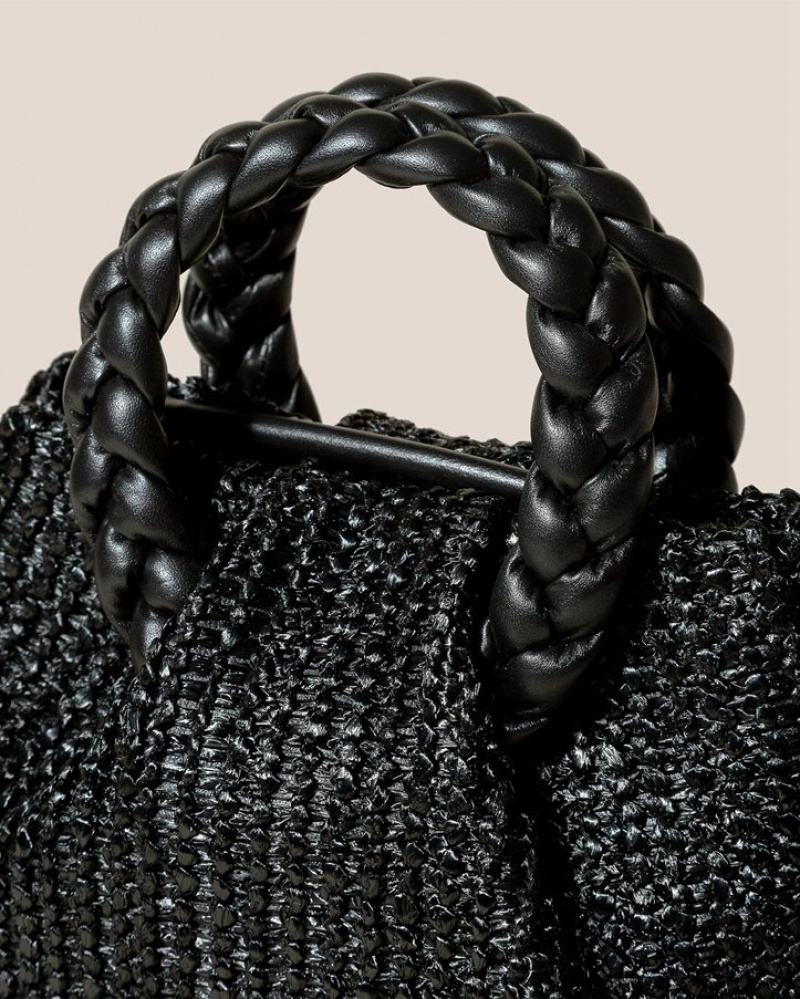 Women's Hereu Bombon M Raffia Plaited-handle Raffia Crossbody Bag Black | Canada-56BUPCRWI