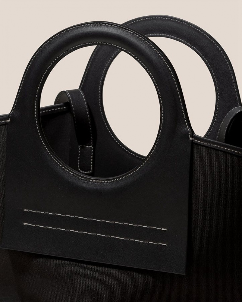 Women's Hereu Cala S Leather-trimmed Canvas Tote Bag Black | Canada-89UJZOTGK