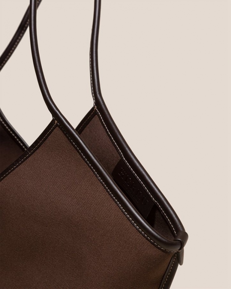 Women's Hereu Calella Leather-trimmed Organic Cotton Tote Bag Dark Brown | Canada-76IPMRTEX