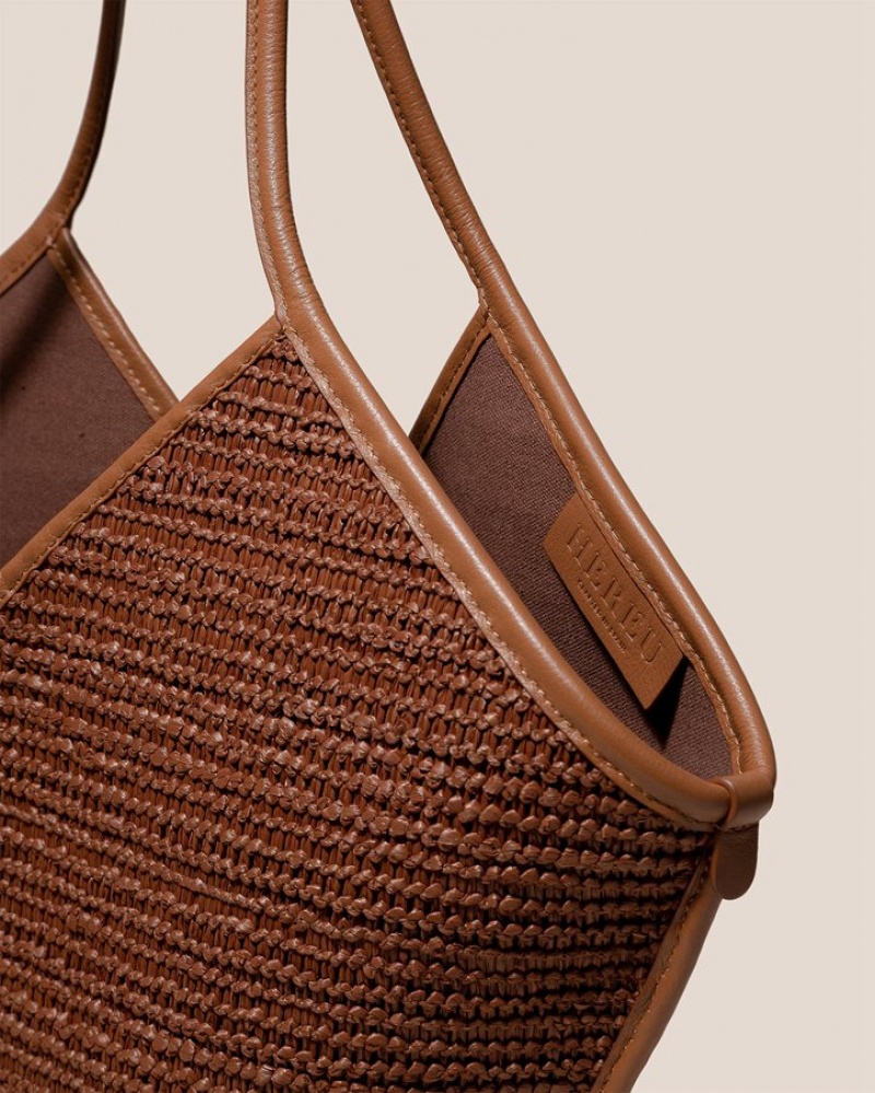 Women's Hereu Calella Raffia Leather-trimmed Tote Bag Brown | Canada-10MAZXVSR