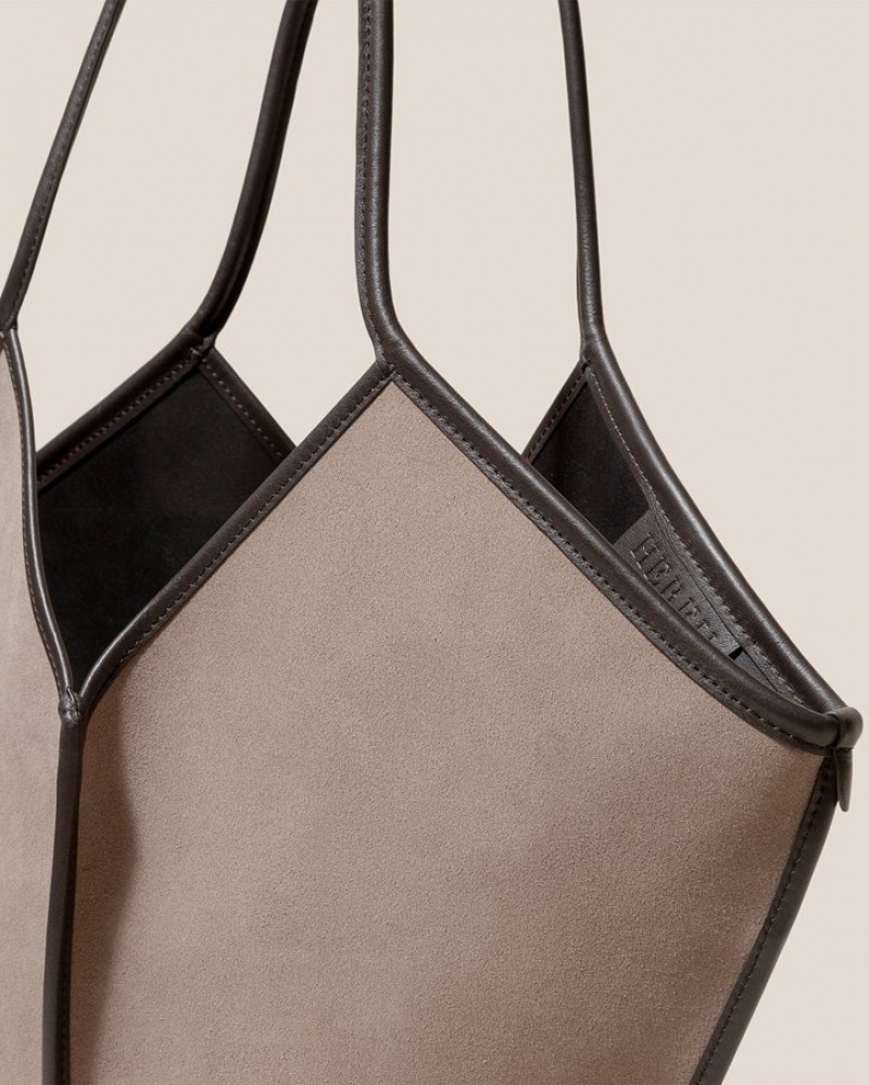 Women's Hereu Calella Suede Calf Suede Tote Bag Grey / Dark Brown | Canada-48LEVJPMI