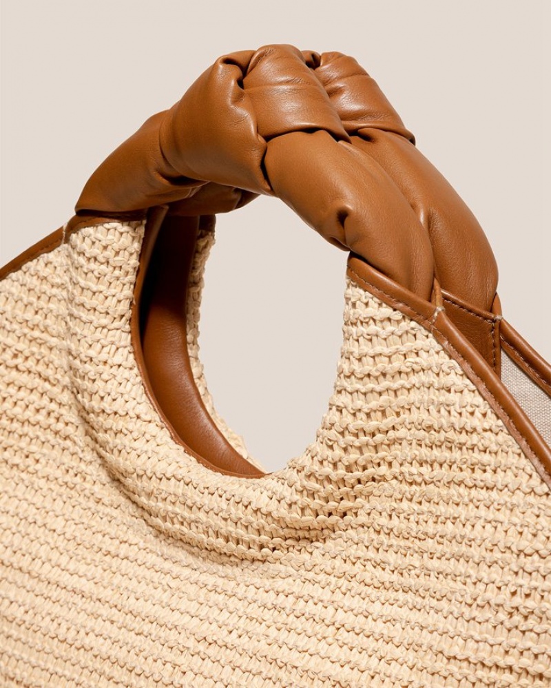 Women's Hereu Castell Raffia Knotted-handle Tote Bag Beige / Brown | Canada-53ZNHOBPV