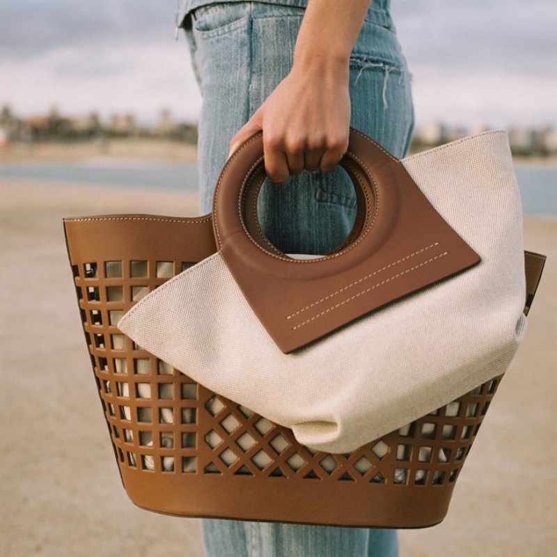 Women's Hereu Colmado Cut-out Leather Tote Bag Brown | Canada-79TNEDAZF