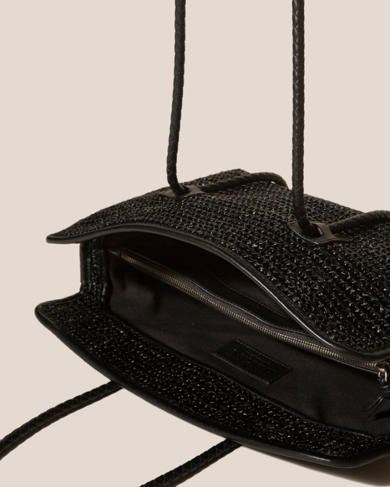 Women's Hereu Forna Raffia Leather Framed Shoulder Bag Black | Canada-37XOIFUPC